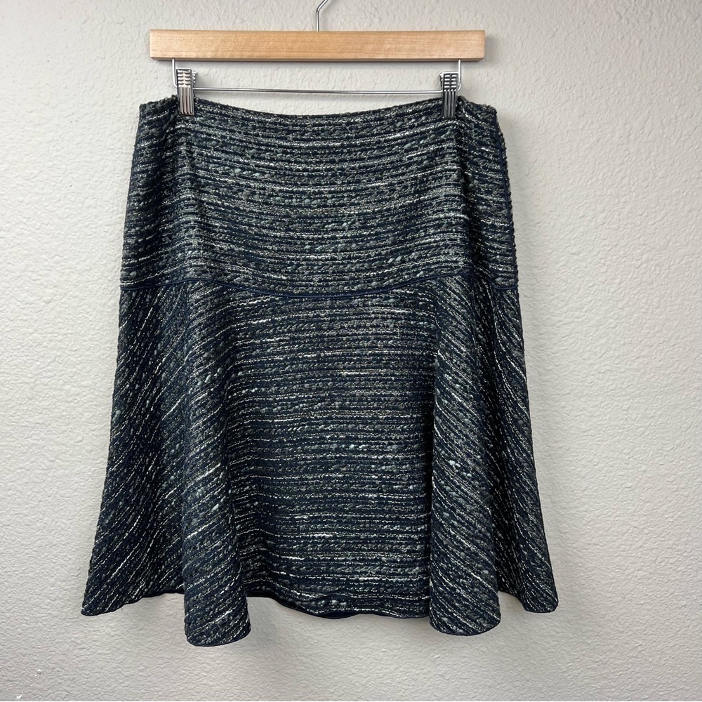 LAFAYETTE148 Wool Blend Tweed Circle Skirt Navy Blue Sz 10